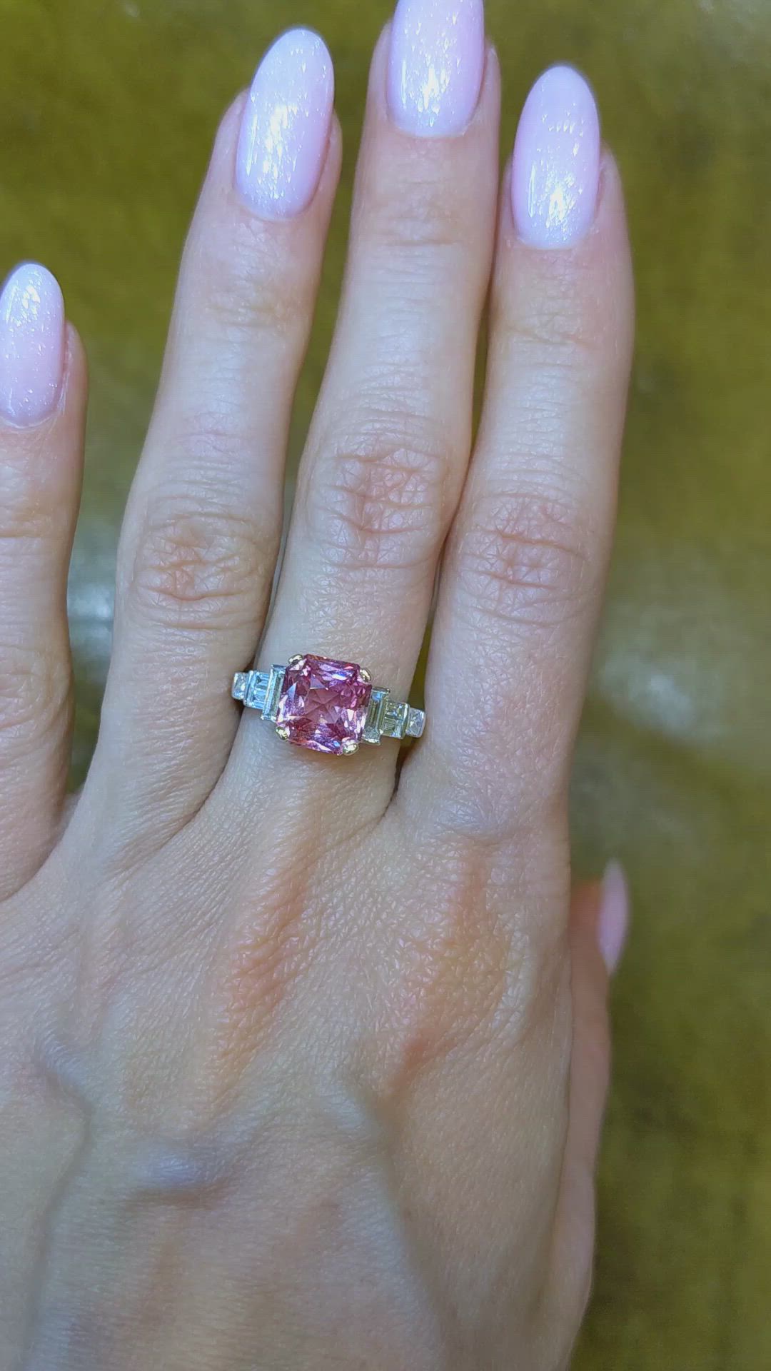 2.88 Ct. Padparadscha Sapphire and Natural Diamond Accent Stones Ring, 18K White & Yellow Size Video