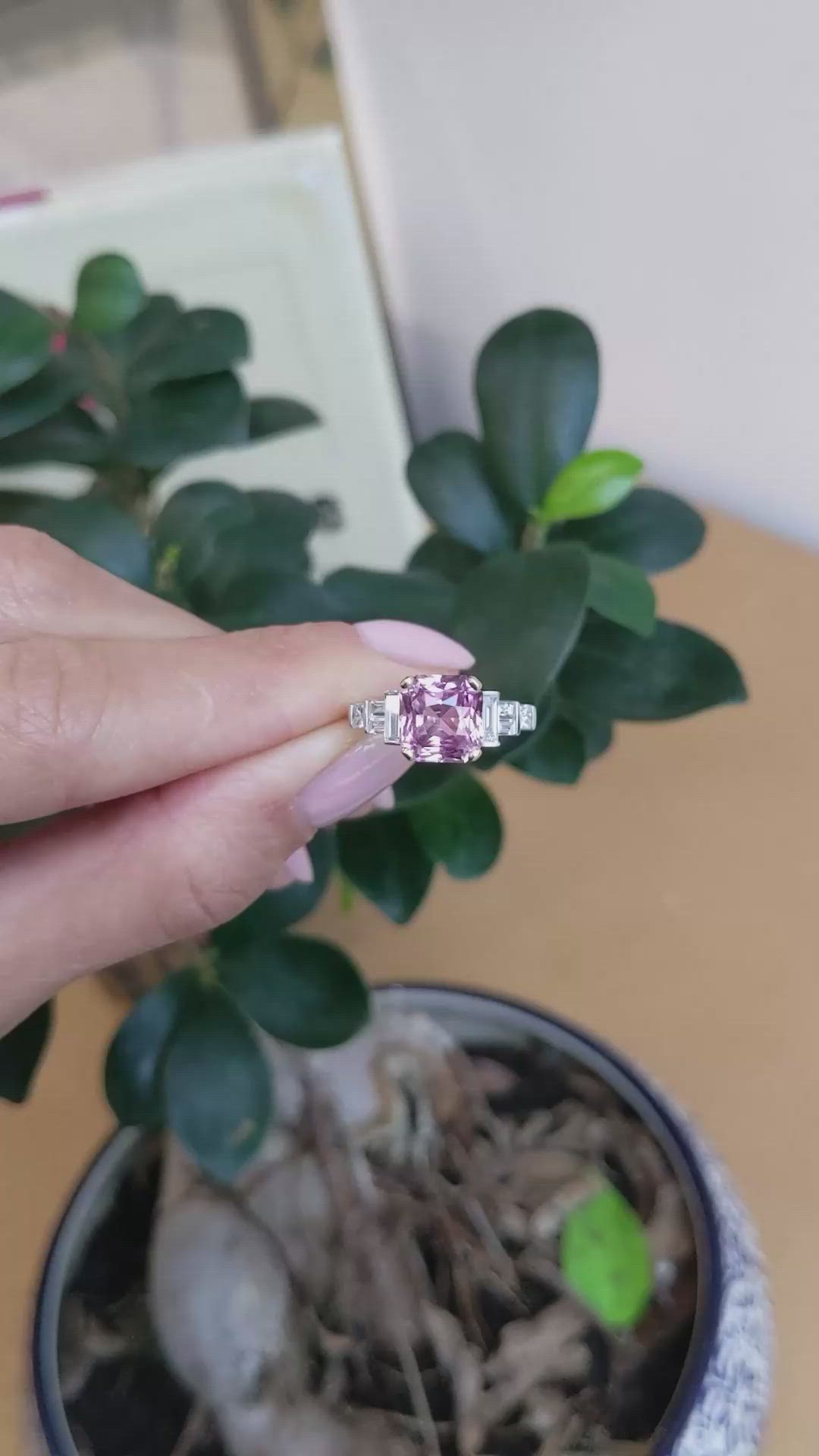 2.88 Ct. Padparadscha Sapphire and Natural Diamond Accent Stones Ring, 18K White & Yellow Size Video