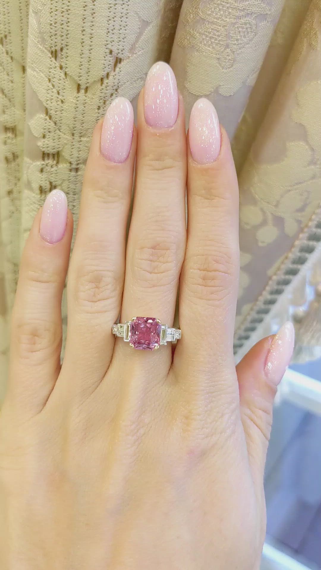 2.88 Ct. Padparadscha Sapphire and Natural Diamond Accent Stones Ring, 18K White & Yellow Size Video