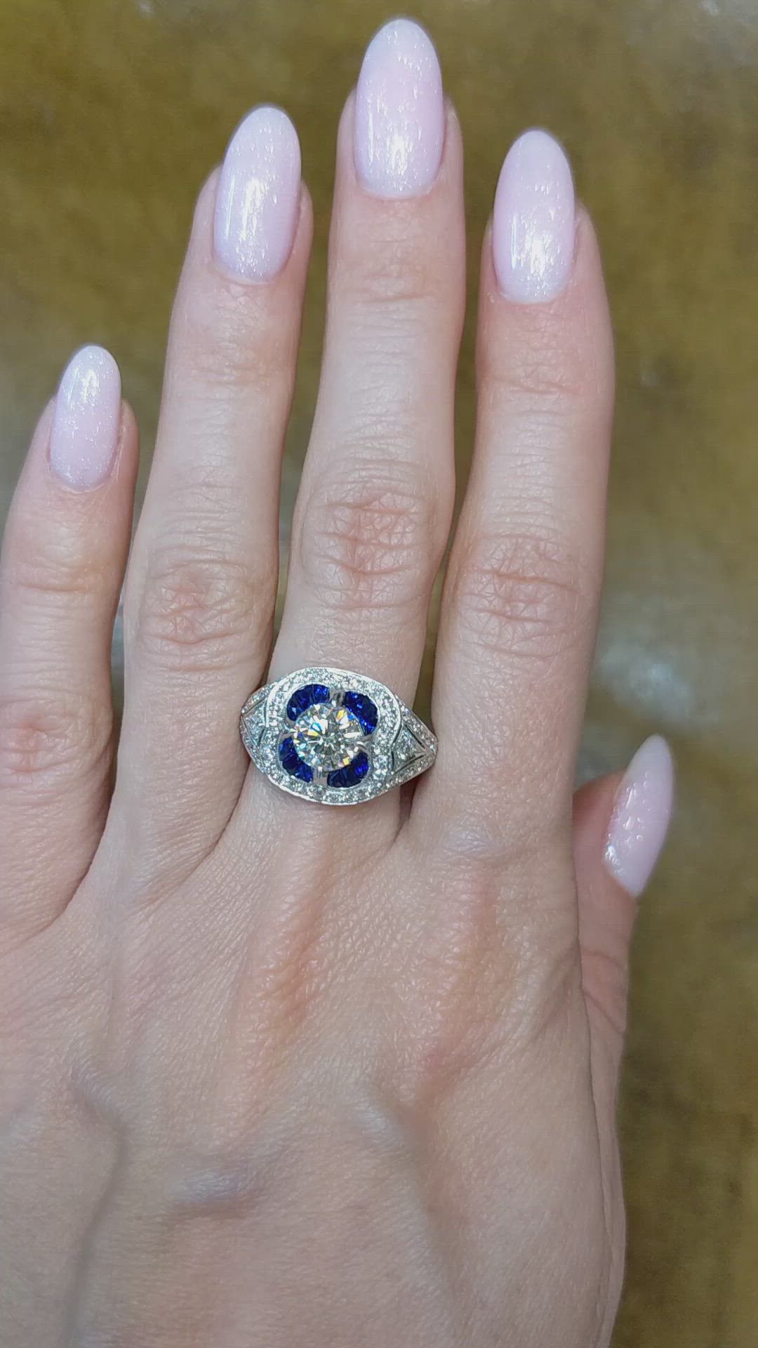 1.43 Ct. Blue Sapphire and Natural Diamond Antique Style Ring, Platinum 950 Size Video
