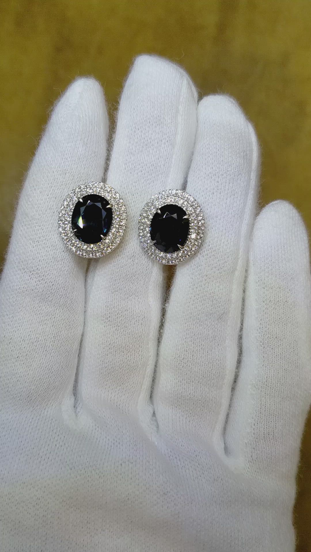 6.51 Ct.Tw. Blue Sapphire and Natural Diamond Pave Earrings, 18K White Gold Size Video