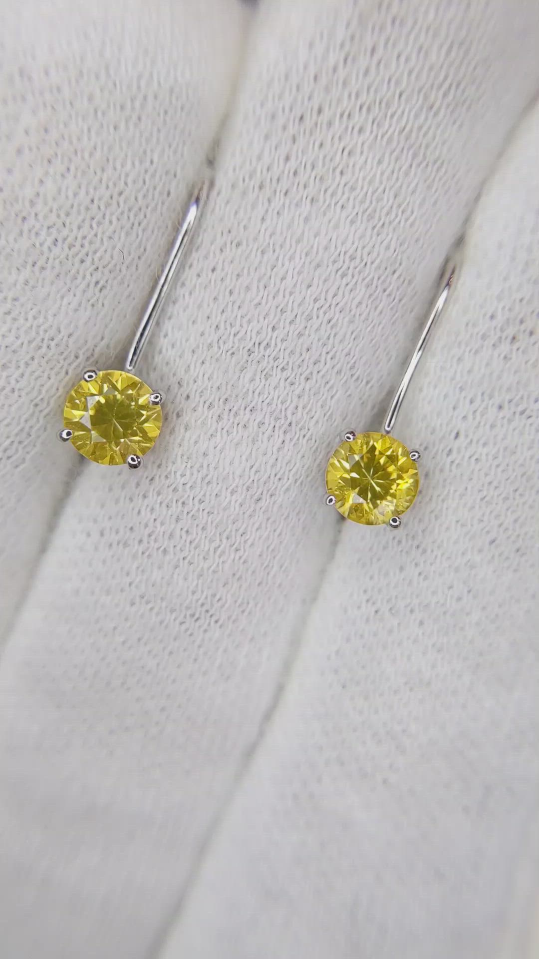 1.22 Ct.Tw.Total Carat Weight Yellow Sapphire Drops Earrings, 14K White Gold Size Video