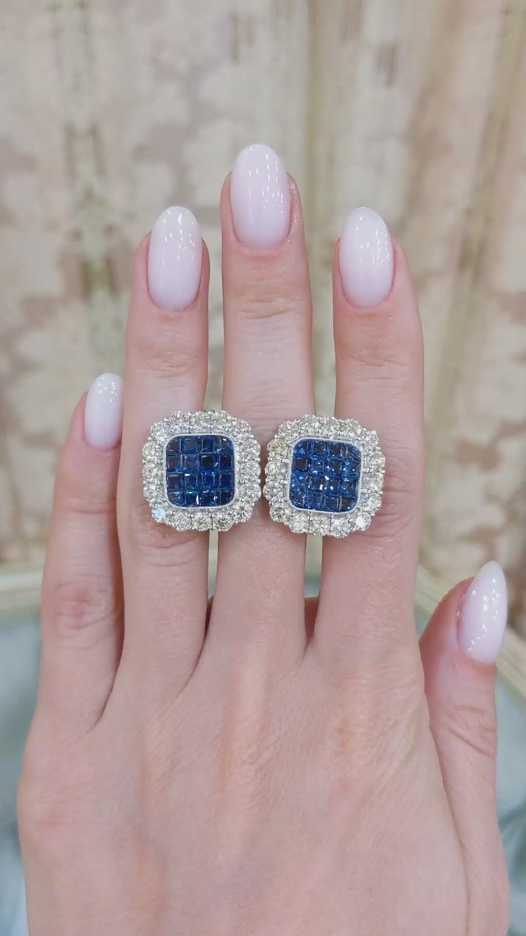5.47 Ct.Tw. Blue Sapphire and Natural Diamond Halo Earrings, Platinum 950 Size Video