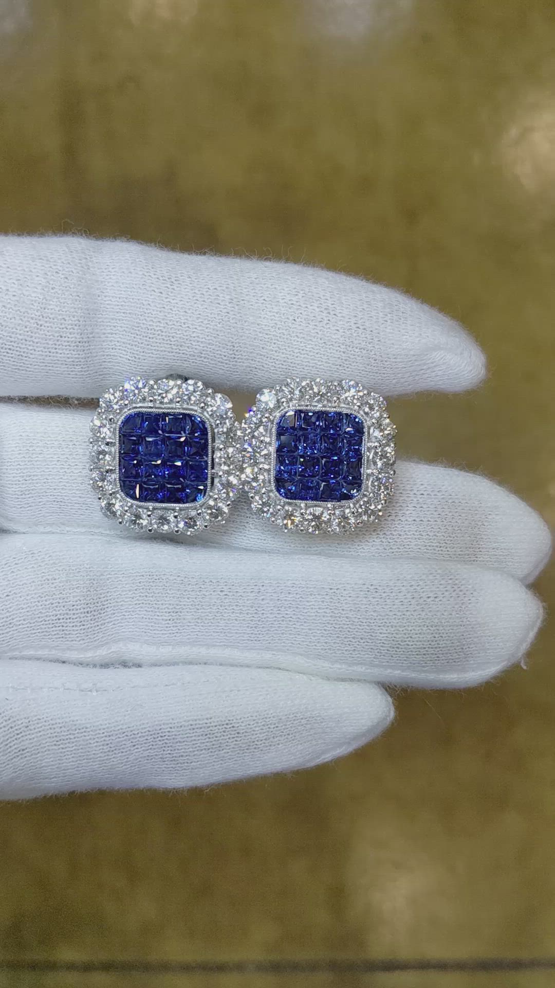 5.47 Ct.Tw. Blue Sapphire and Natural Diamond Halo Earrings, Platinum 950 Size Video