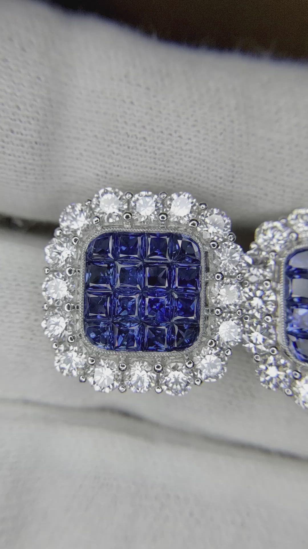 5.47 Ct.Tw. Blue Sapphire and Natural Diamond Halo Earrings, Platinum 950 Size Video