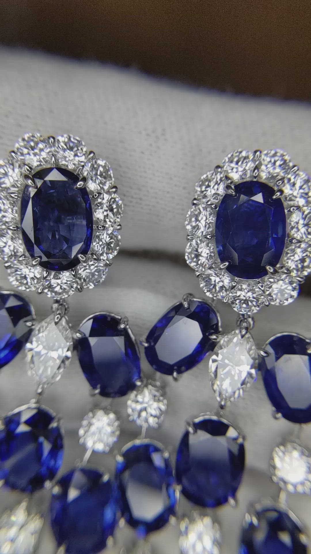 39.05 Ct.Tw. Blue Sapphire and Natural Diamond Accent Stones Earrings, Platinum 950 Size Video