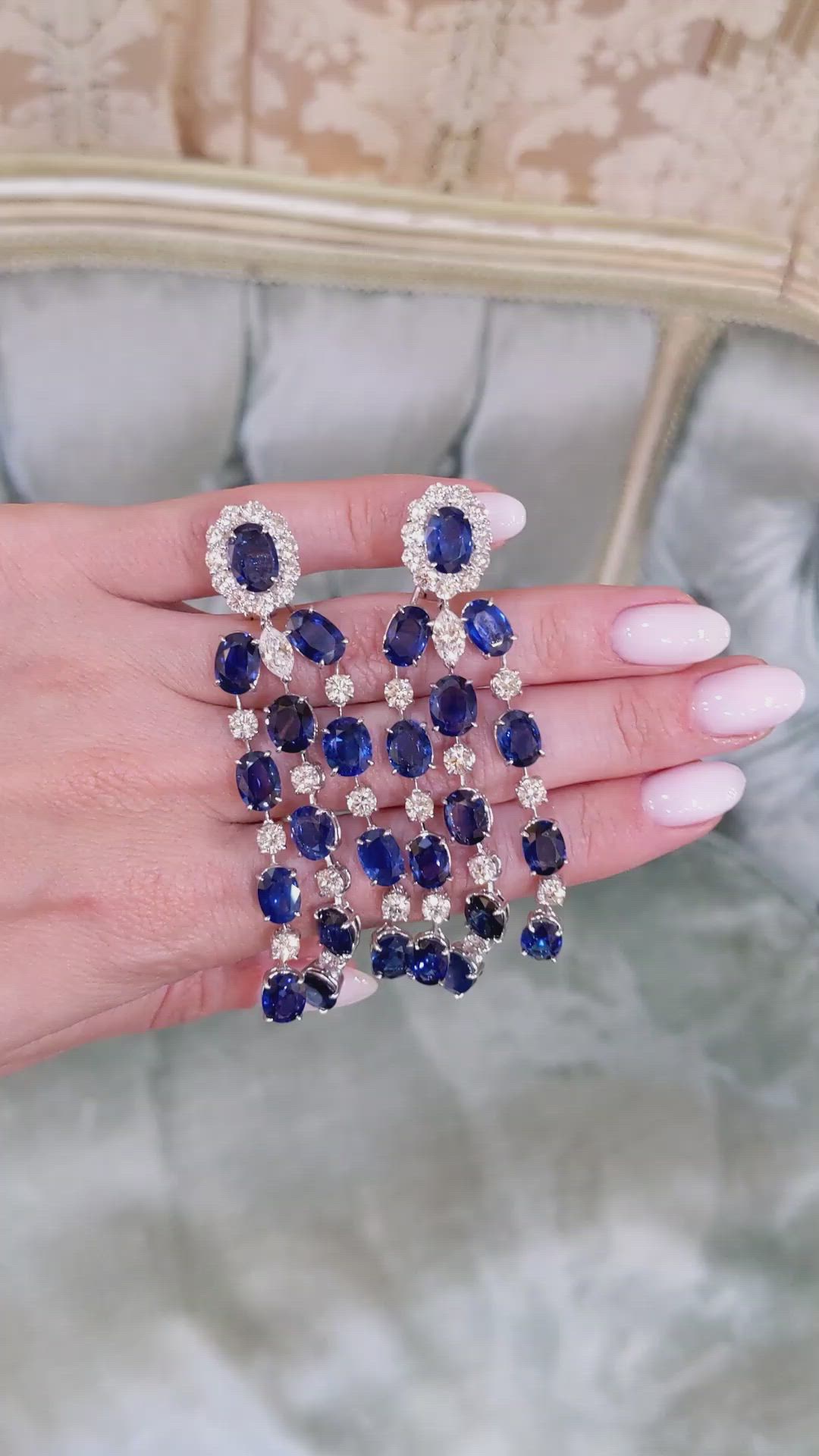 39.05 Ct.Tw. Blue Sapphire and Natural Diamond Accent Stones Earrings, Platinum 950 Size Video