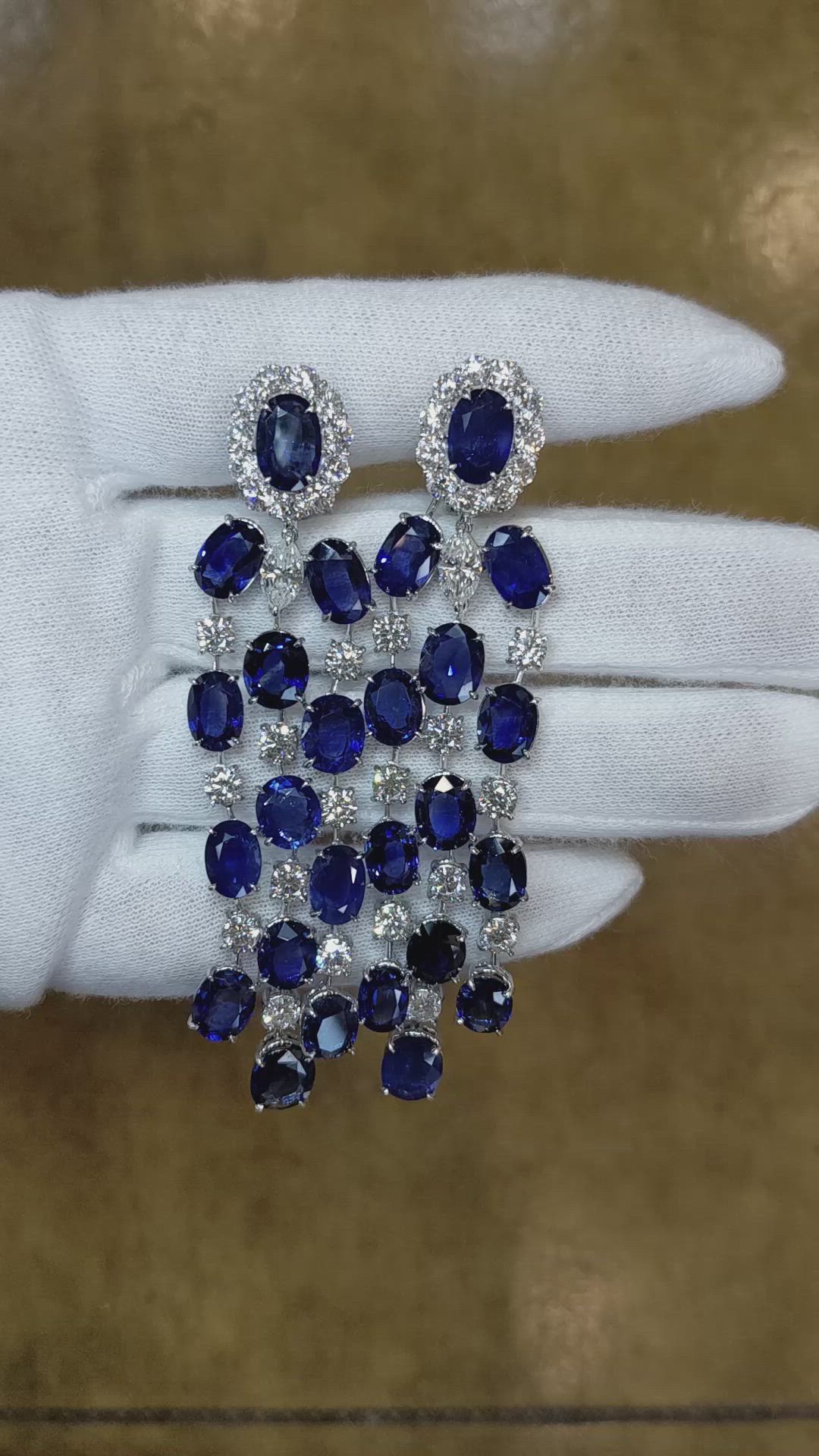 39.05 Ct.Tw. Blue Sapphire and Natural Diamond Accent Stones Earrings, Platinum 950 Size Video