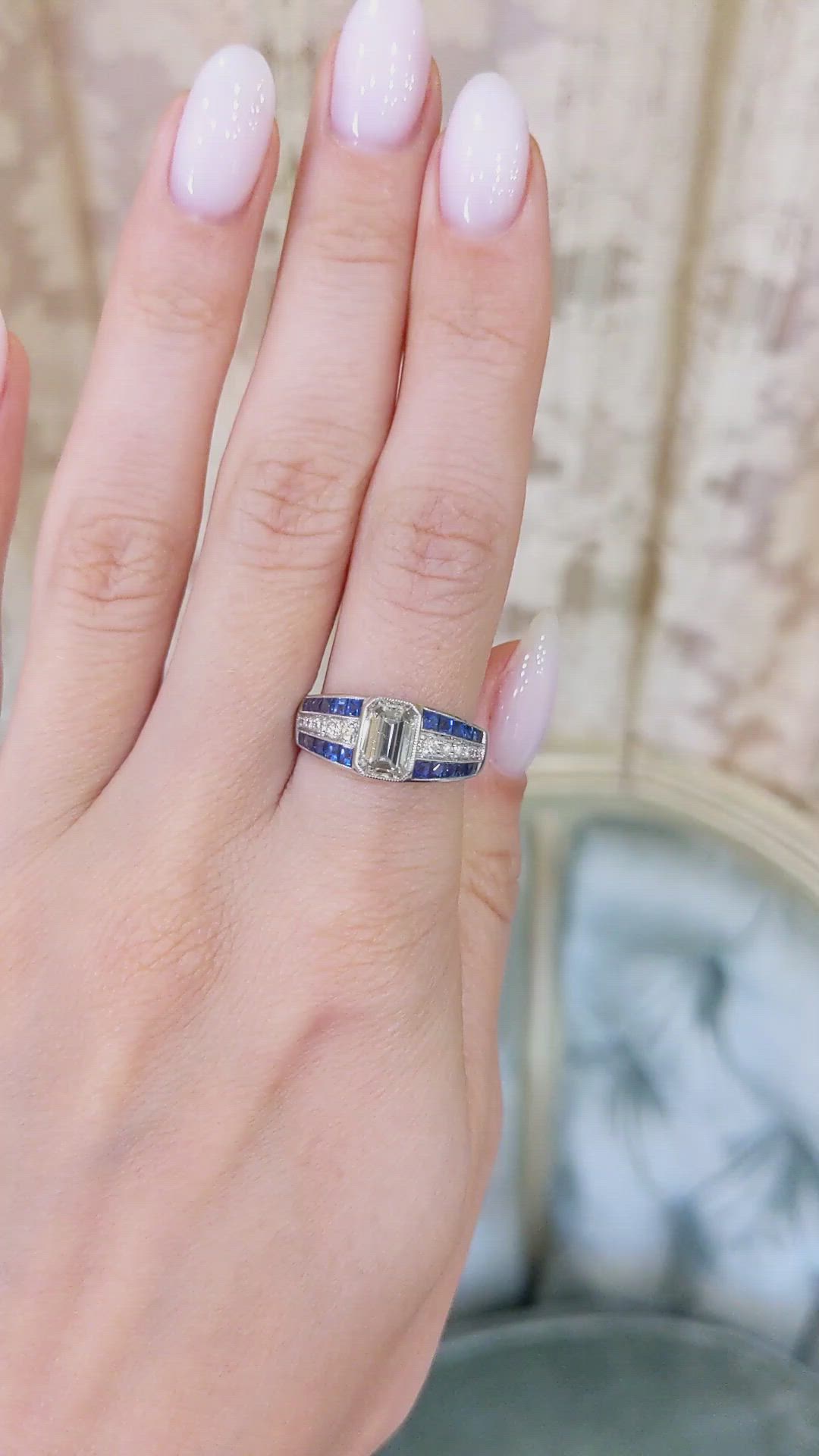 1.34 Ct. Blue Sapphire and Natural Diamond Antique Style Ring, Platinum 950 Size Video
