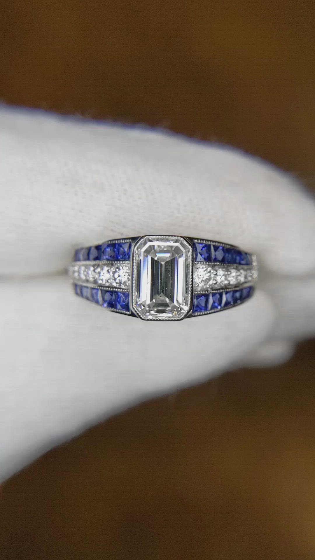 1.34 Ct. Blue Sapphire and Natural Diamond Antique Style Ring, Platinum 950 Size Video