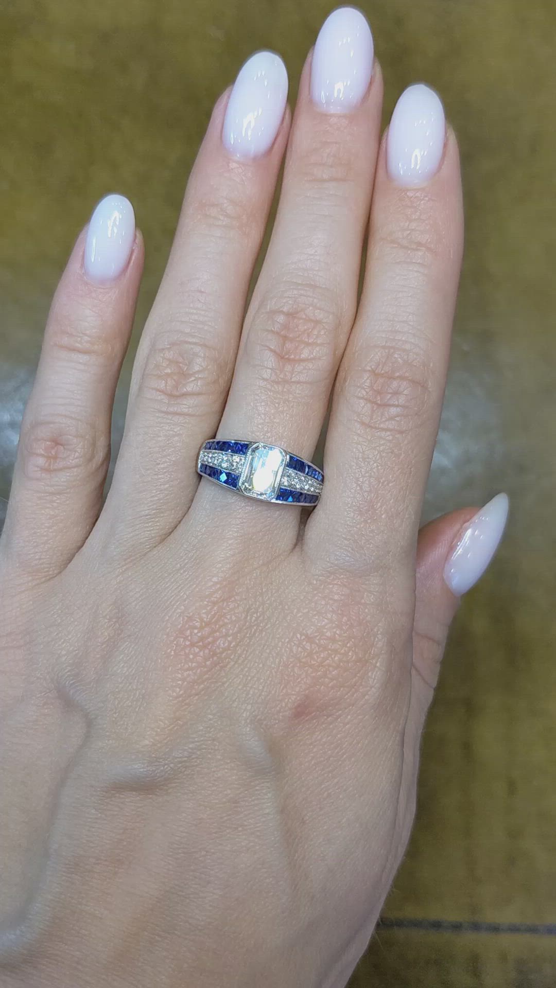 1.34 Ct. Blue Sapphire and Natural Diamond Antique Style Ring, Platinum 950 Size Video