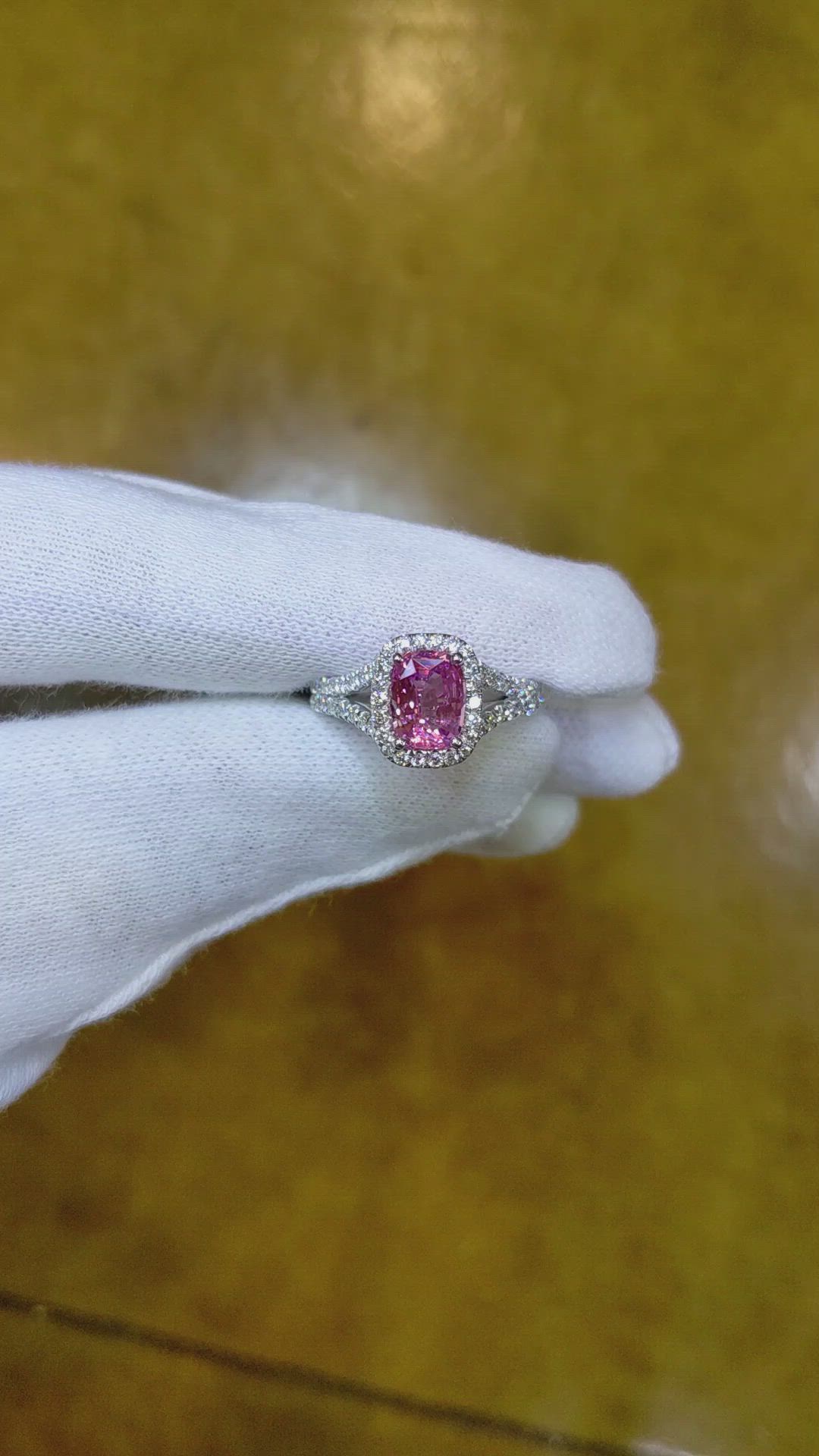 1.45 Ct. Pink Sapphire and Natural Diamond Pave Ring, Platinum 950 Size Video