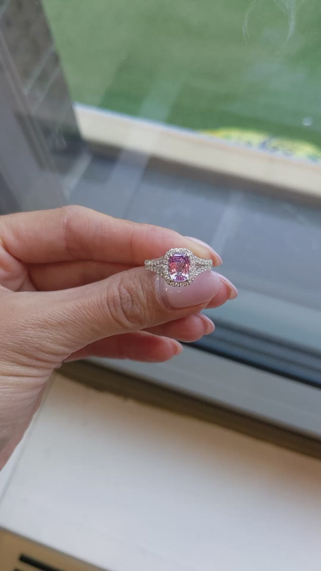 1.45 Ct. Pink Sapphire and Natural Diamond Pave Ring, Platinum 950 Size Video