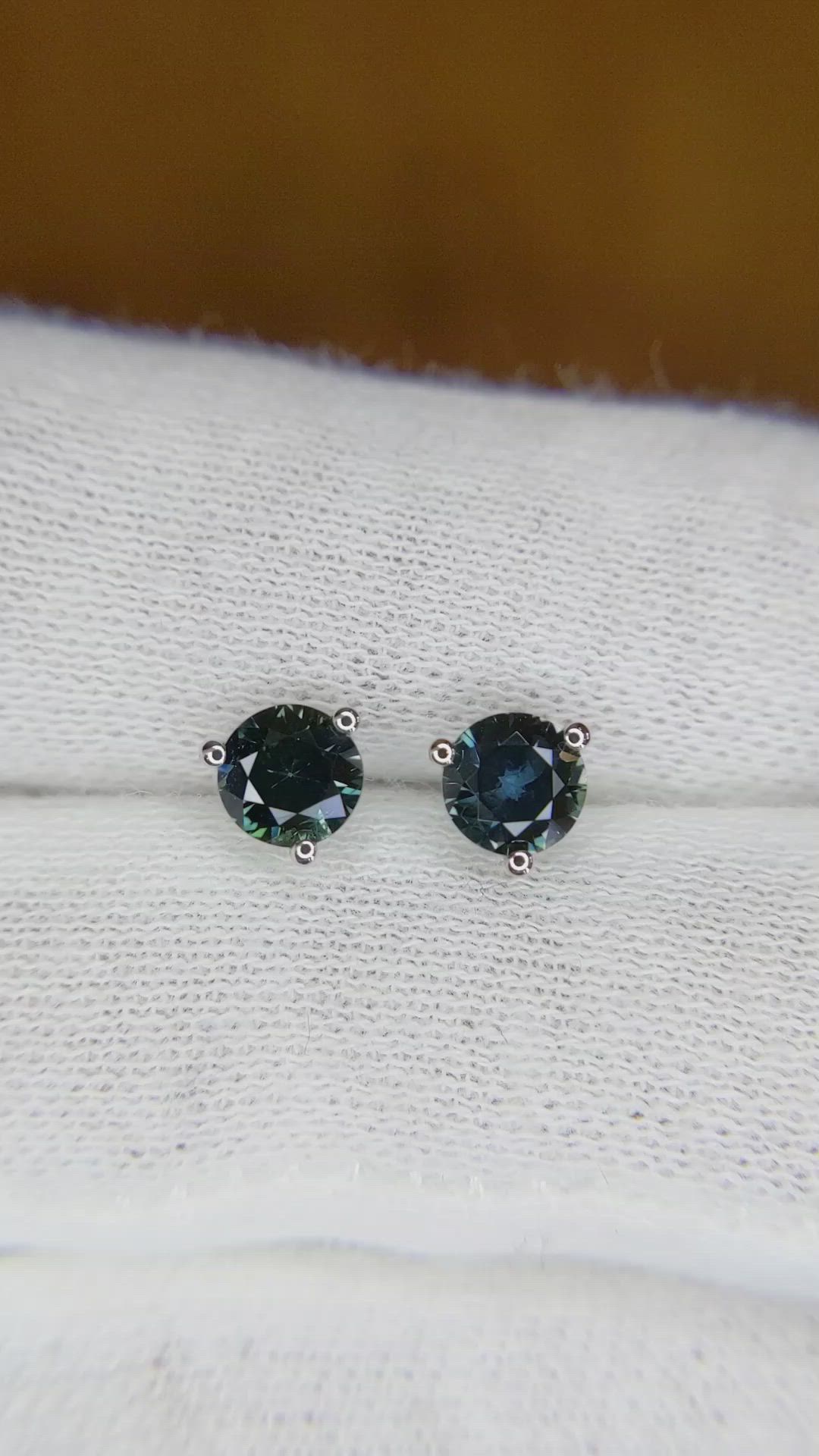 1.00 Ct.Tw.Total Carat Weight Greenish Blue Sapphire Studs Earrings, 14K White Gold Size Video