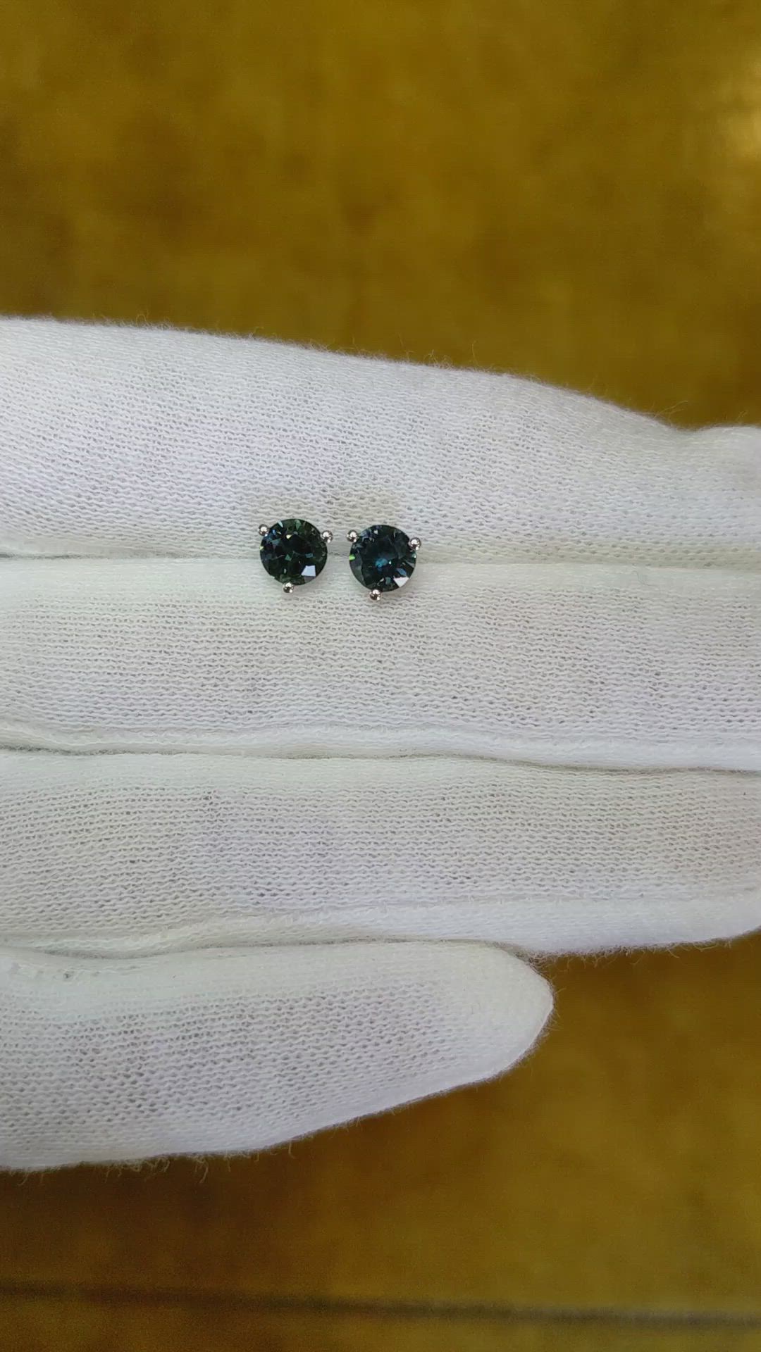 1.00 Ct.Tw.Total Carat Weight Greenish Blue Sapphire Studs Earrings, 14K White Gold Size Video