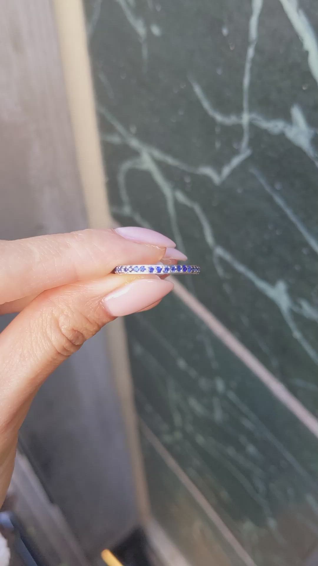 1.20 Ct. Blue Sapphire Pave Ring, Platinum 950 Size Video