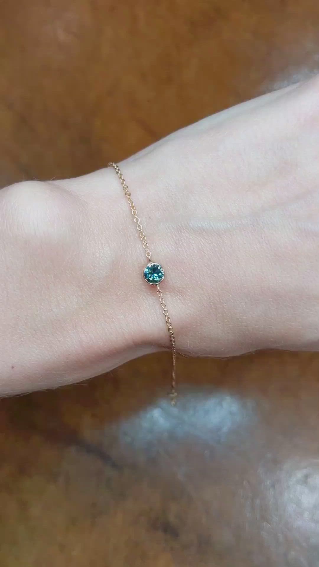0.27 Ct.Tw. Bluish Green Sapphire Bezel Bracelet, 14K Yellow Gold Size Video