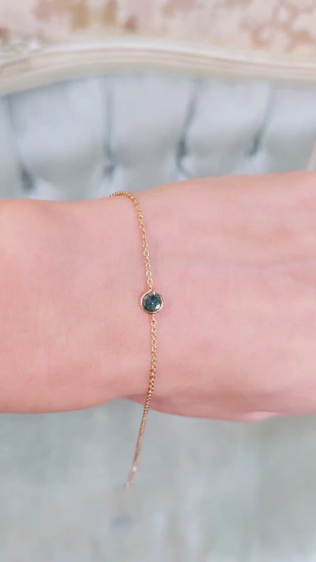 0.27 Ct.Tw. Bluish Green Sapphire Bezel Bracelet, 14K Yellow Gold Size Video