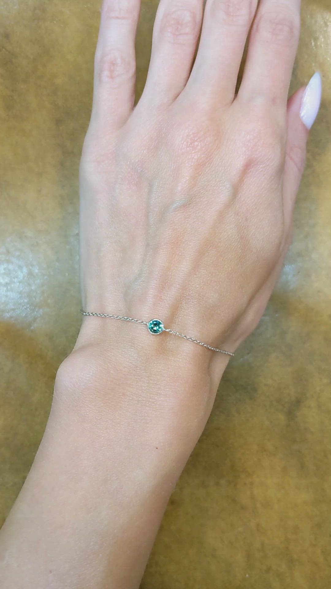 0.40 Ct.Tw. Bluish Green Sapphire Bezel Bracelet, 14K White Gold Size Video
