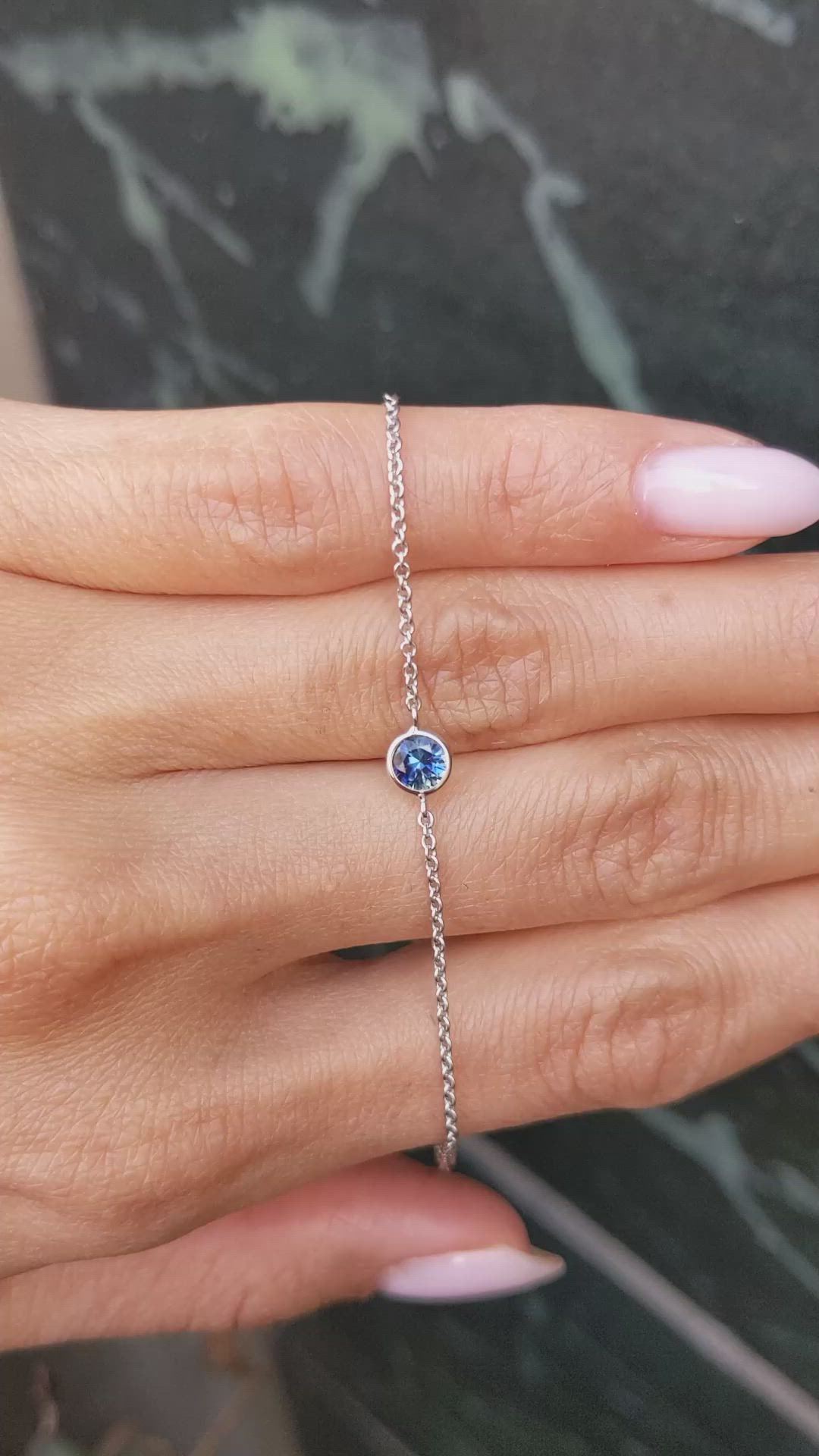 0.40 Ct.Tw.Total Carat Weight Bluish Green Sapphire Bezel Bracelet, 14K White Gold Size Video
