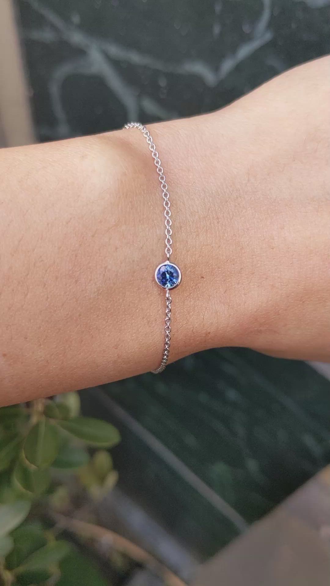0.40 Ct.Tw.Total Carat Weight Bluish Green Sapphire Bezel Bracelet, 14K White Gold Size Video