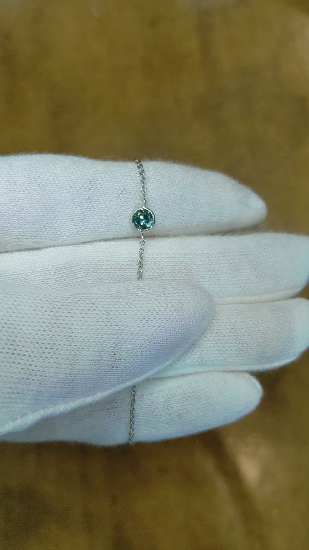 0.40 Ct.Tw. Bluish Green Sapphire Bezel Bracelet, 14K White Gold Size Video