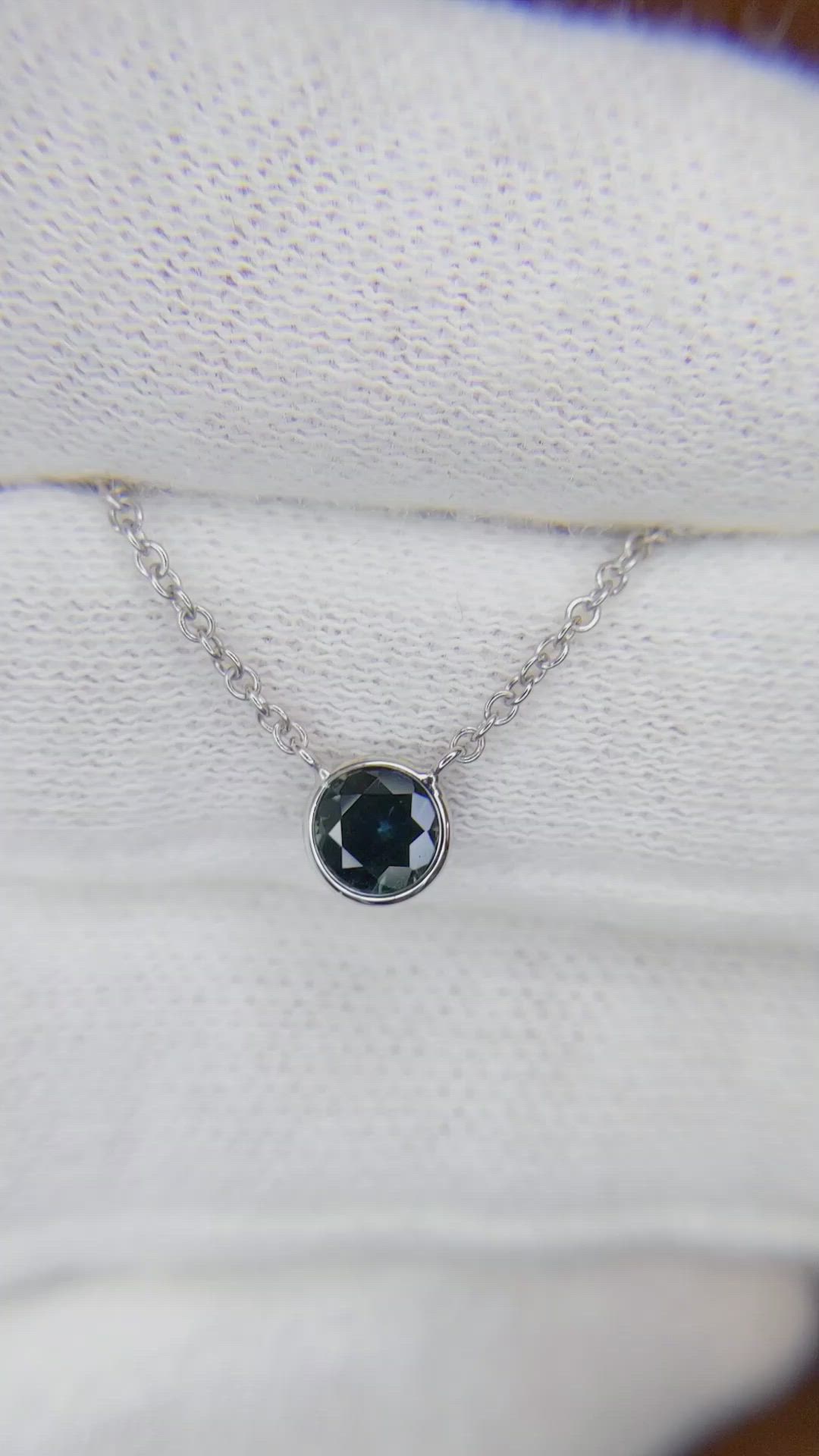 0.50 Ct. Bluish Green Sapphire Bezel Necklace, 14K White Gold Size Video