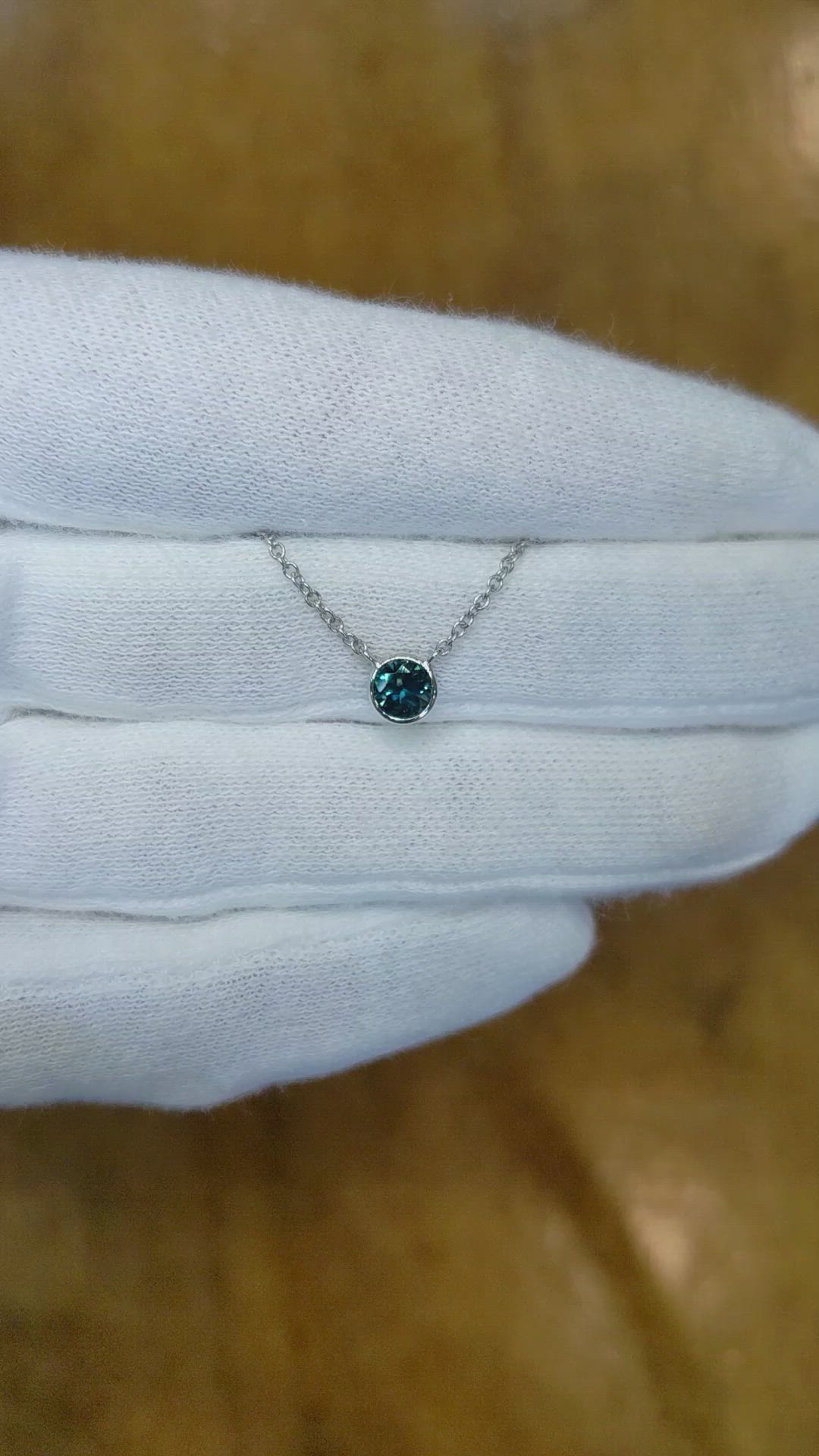 0.50 Ct. Bluish Green Sapphire Bezel Necklace, 14K White Gold Size Video