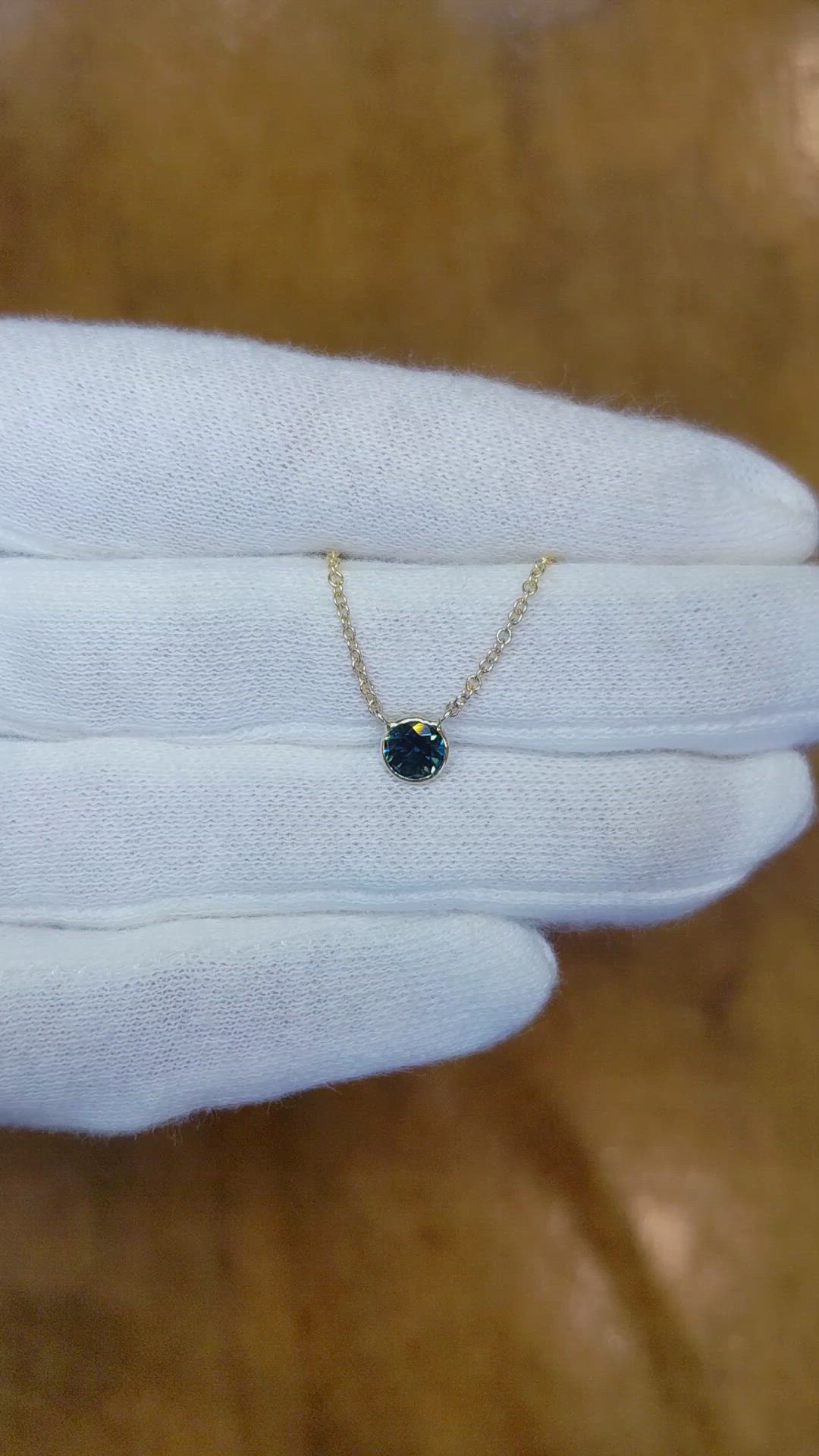 0.50 Ct. Bluish Green Sapphire Bezel Necklace, 14K Yellow Gold Size Video