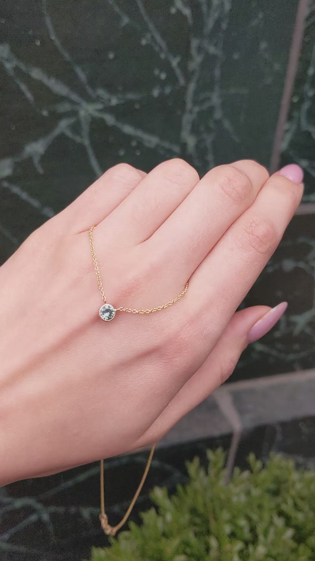 0.50 Ct. Greenish Blue Sapphire Bezel Necklace, 14K Yellow Gold Size Video