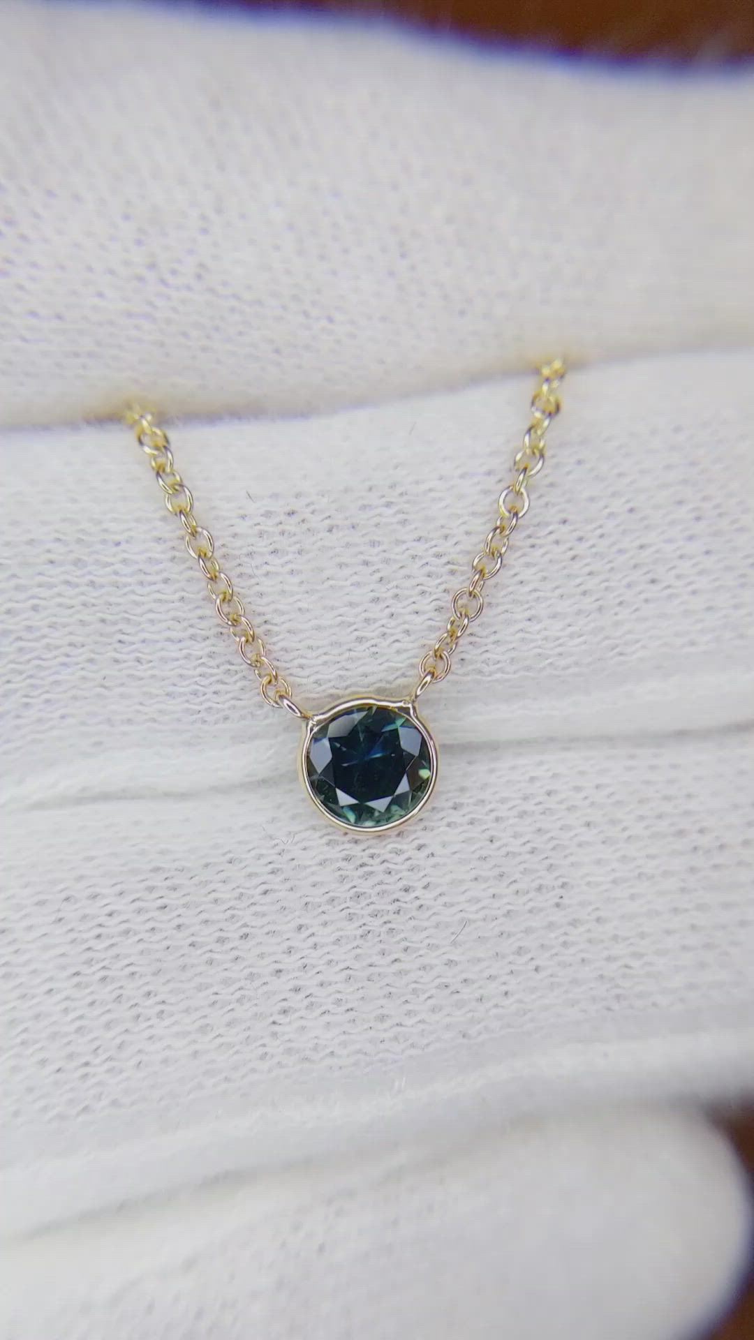 0.50 Ct. Bluish Green Sapphire Bezel Necklace, 14K Yellow Gold Size Video