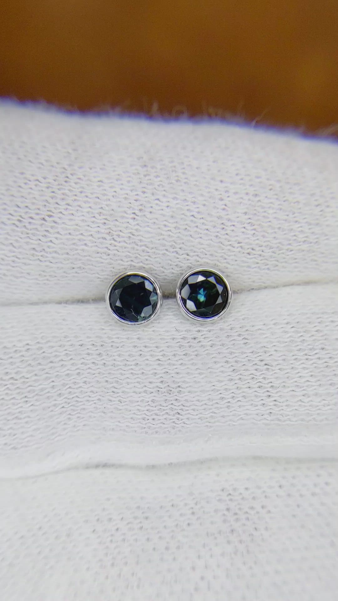 0.80 Ct.Tw. Bluish Green Sapphire Studs Earrings, 14K White Gold Size Video