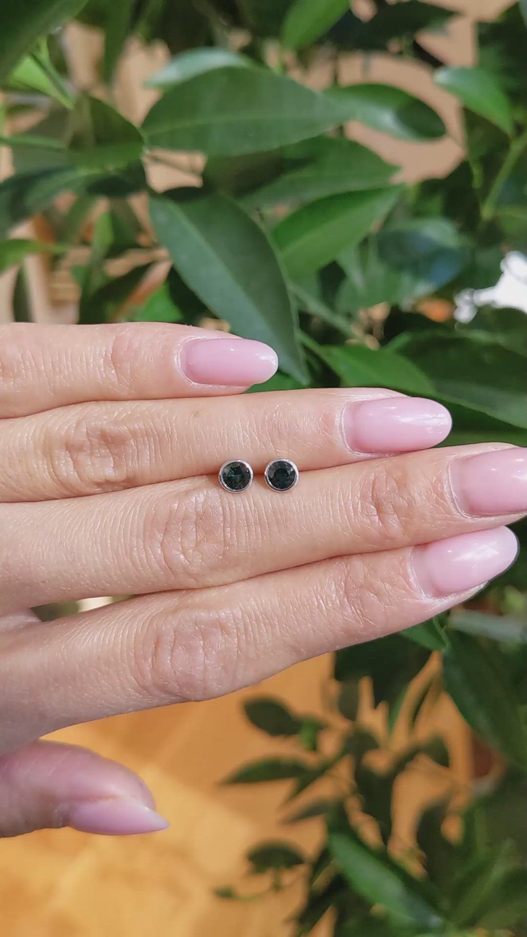 0.80 Ct.Tw.Total Carat Weight Bluish Green Sapphire Studs Earrings, 14K White Gold Size Video