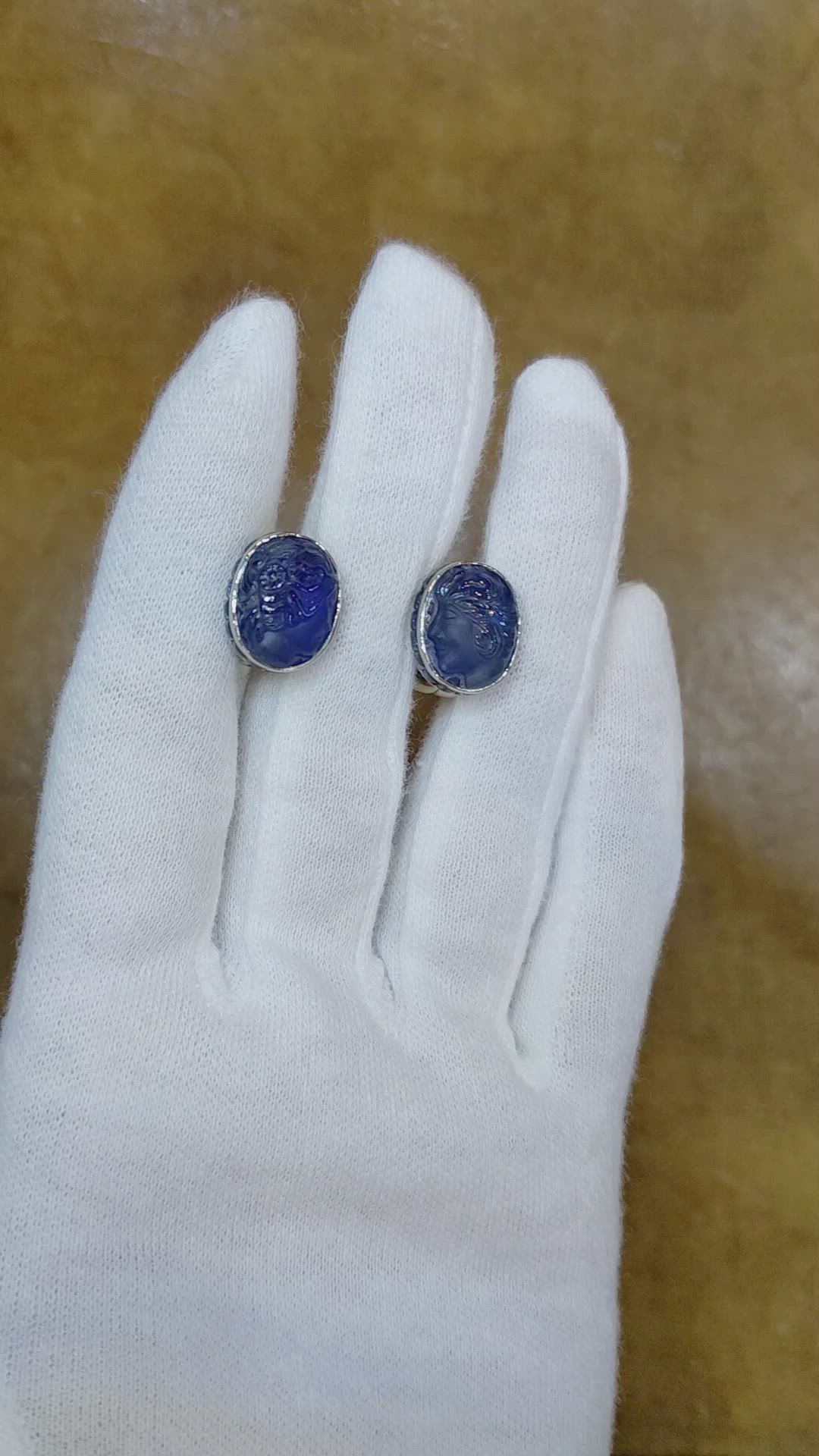 14.64 Ct.Tw. Blue Sapphire Antique Style Earrings, Platinum & 18K Yellow Size Video