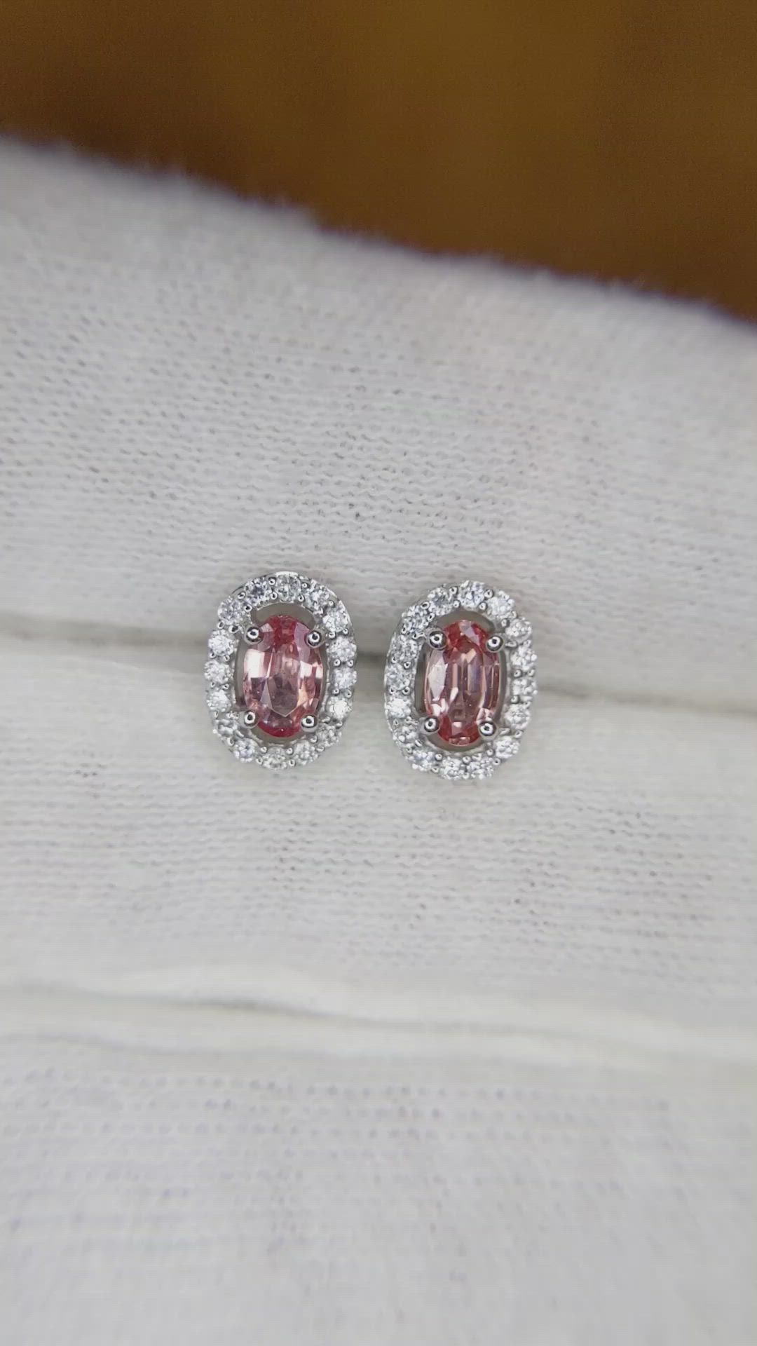 0.65 Ct.Tw. Pink Sapphire and Natural Diamond Pave Earrings, 14K White Gold Size Video
