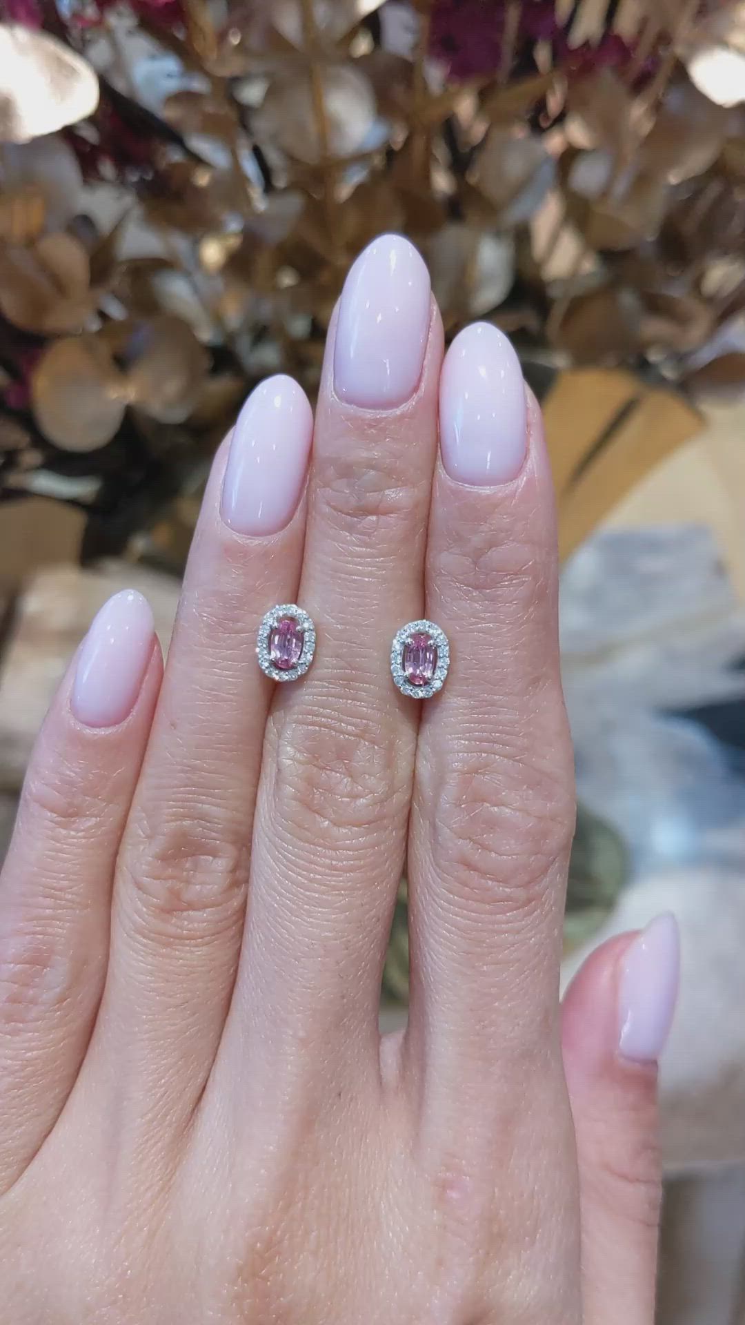 0.65&nbsp;Ct.Tw.Total Carat Weight Pink Sapphire and Natural Diamond Pave Earrings, 14K White Gold Size Video