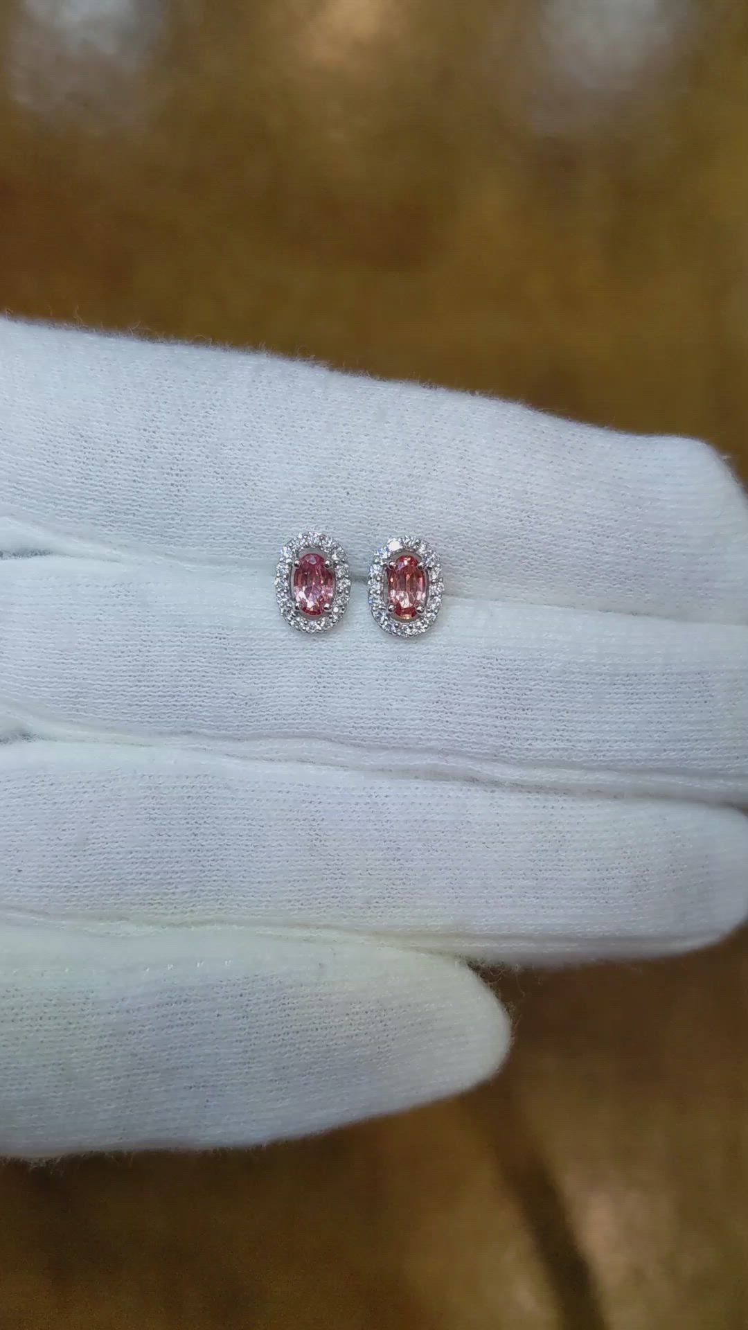 0.65 Ct.Tw. Pink Sapphire and Natural Diamond Pave Earrings, 14K White Gold Size Video