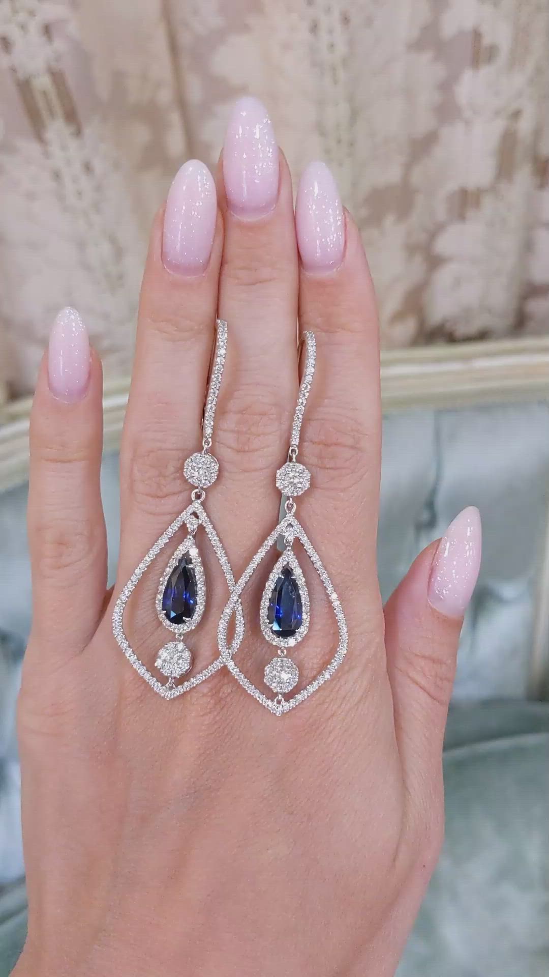 5.71 Ct.Tw. Blue Sapphire and Natural Diamond Accent Stones Earrings, 18K White Gold Size Video