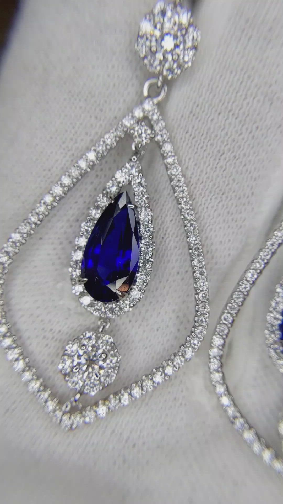 5.71 Ct.Tw. Blue Sapphire and Natural Diamond Accent Stones Earrings, 18K White Gold Size Video