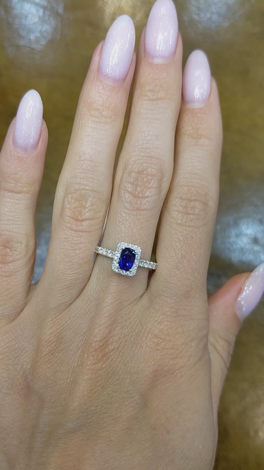 0.62 Ct. Blue Sapphire and Natural Diamond Pave Ring, 18K White Gold Size Video