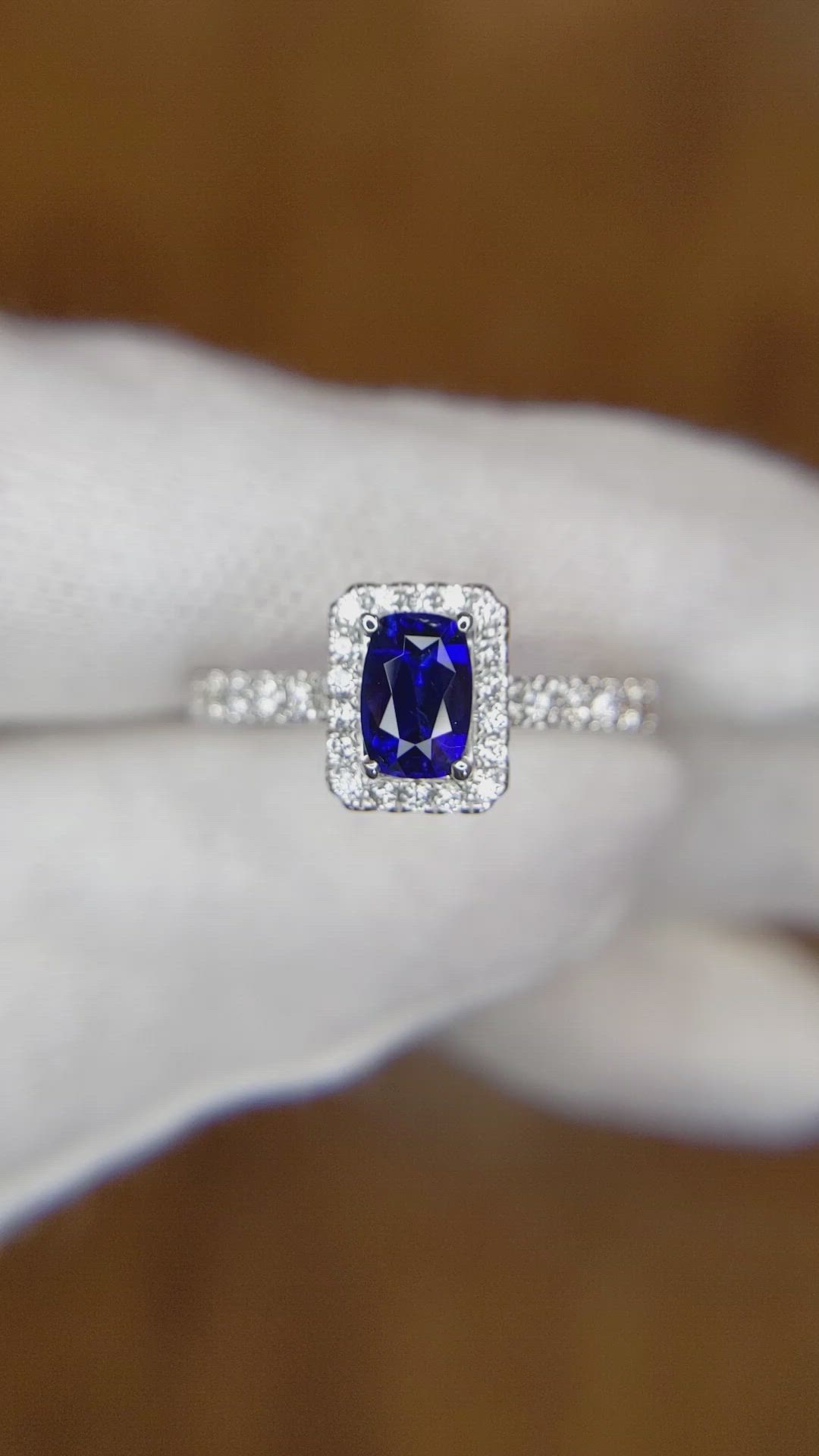 0.62 Ct. Blue Sapphire and Natural Diamond Pave Ring, 18K White Gold Size Video