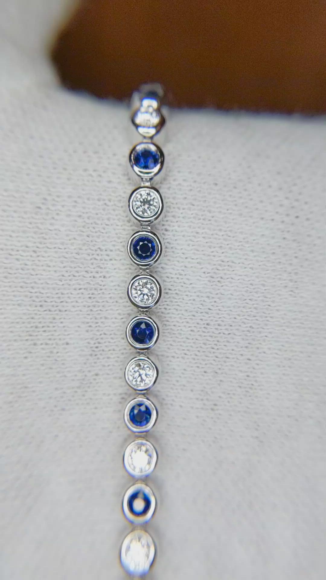 1.16 Ct.Tw.Total Carat Weight Sapphire Natural Diamond Bezel Bracelet, 14K White Gold Size Video