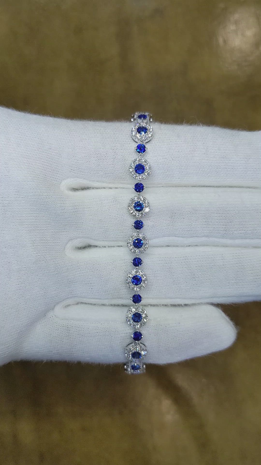 3.69 Ct.Tw.Total Carat Weight Sapphire Natural Diamond Pave Bracelet, 14K White Gold Size Video