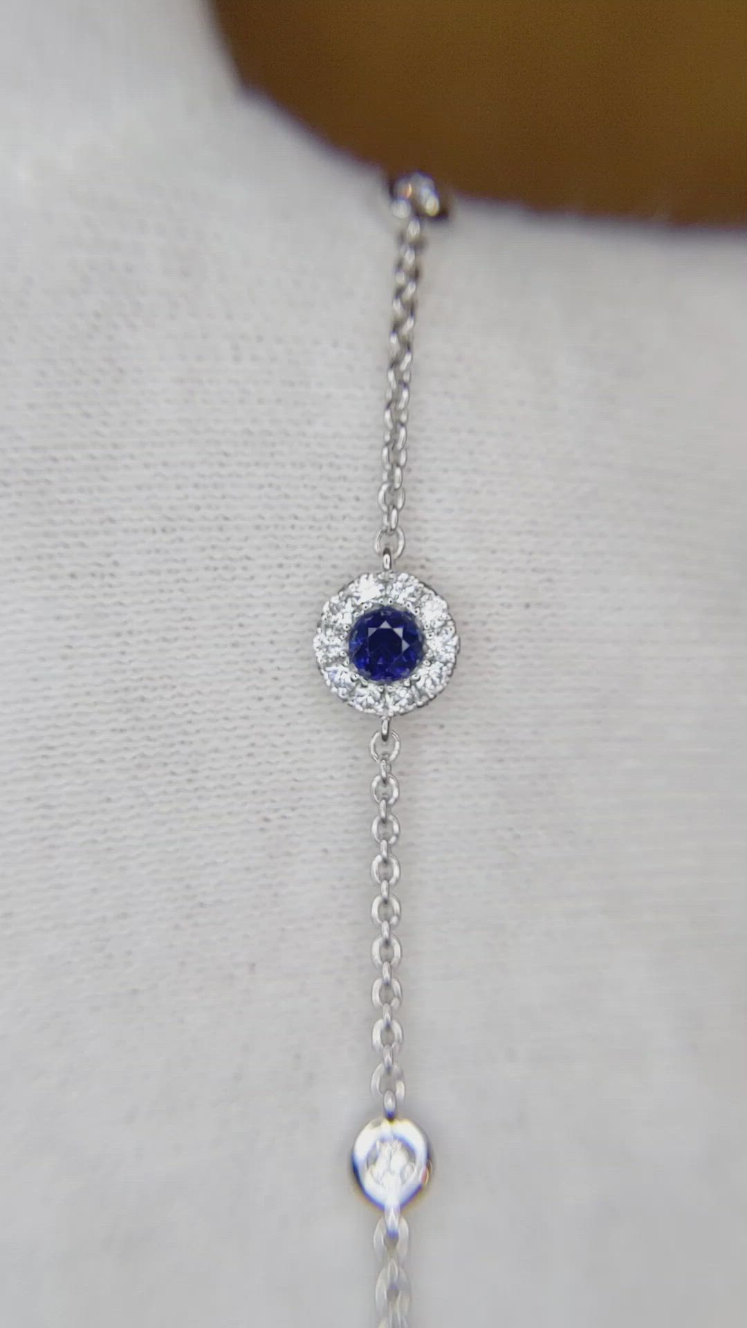 0.41 Ct.Tw. Blue Sapphire and Natural Diamond Pave Bracelet, 14K White Gold Size Video