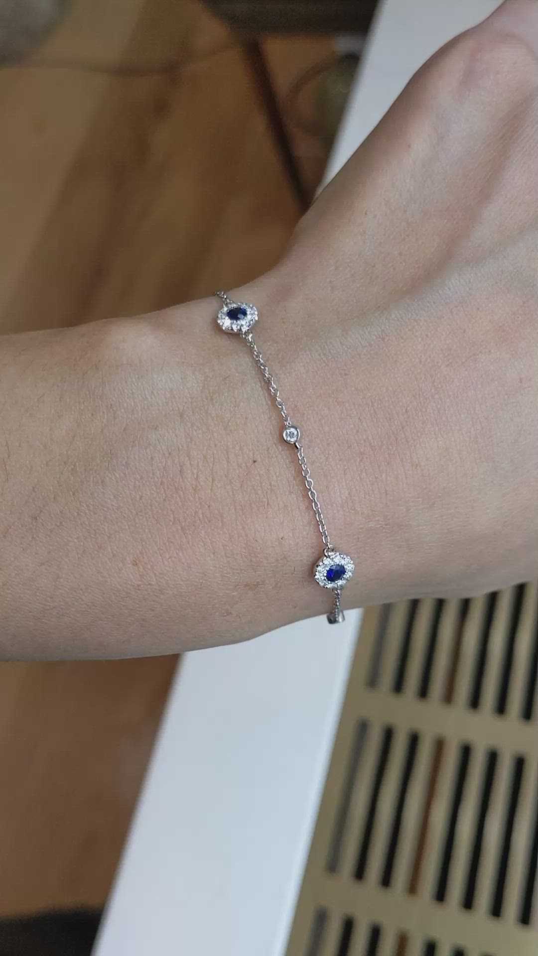 0.41&nbsp;Ct.Tw.Total Carat Weight Blue Sapphire and Natural Diamond Pave Bracelet, 14K White Gold Size Video