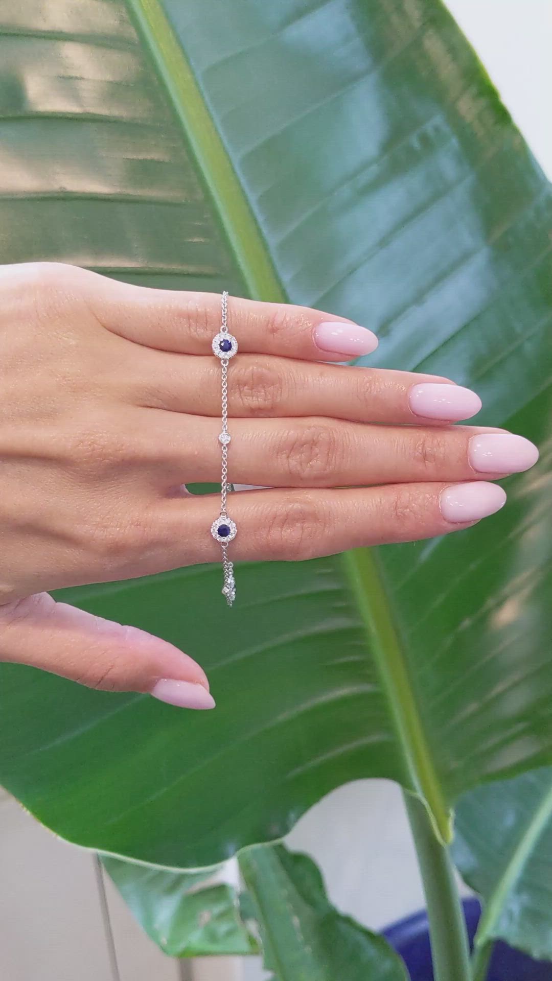 0.41&nbsp;Ct.Tw.Total Carat Weight Blue Sapphire and Natural Diamond Pave Bracelet, 14K White Gold Size Video