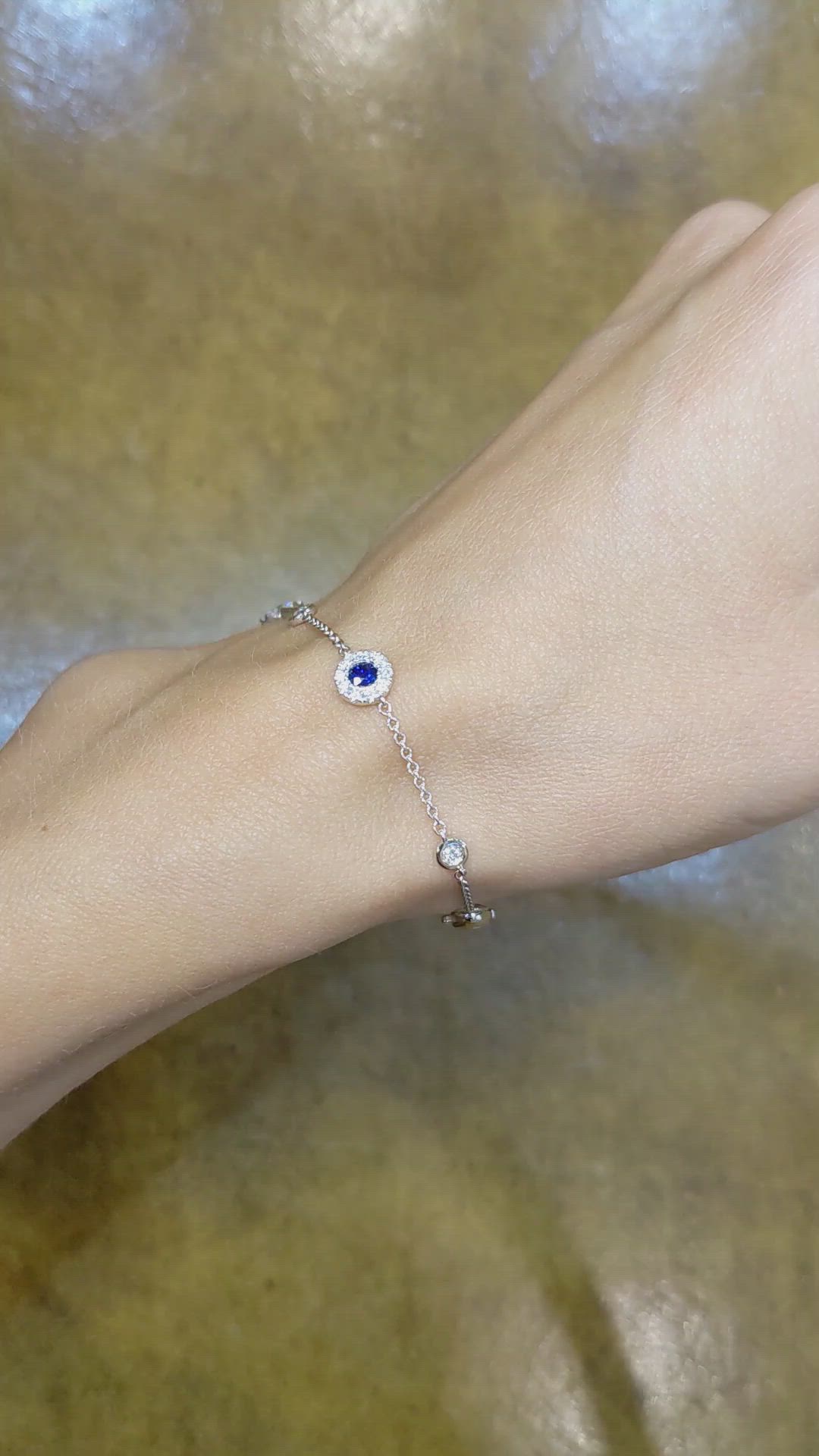 0.41 Ct.Tw. Blue Sapphire and Natural Diamond Pave Bracelet, 14K White Gold Size Video