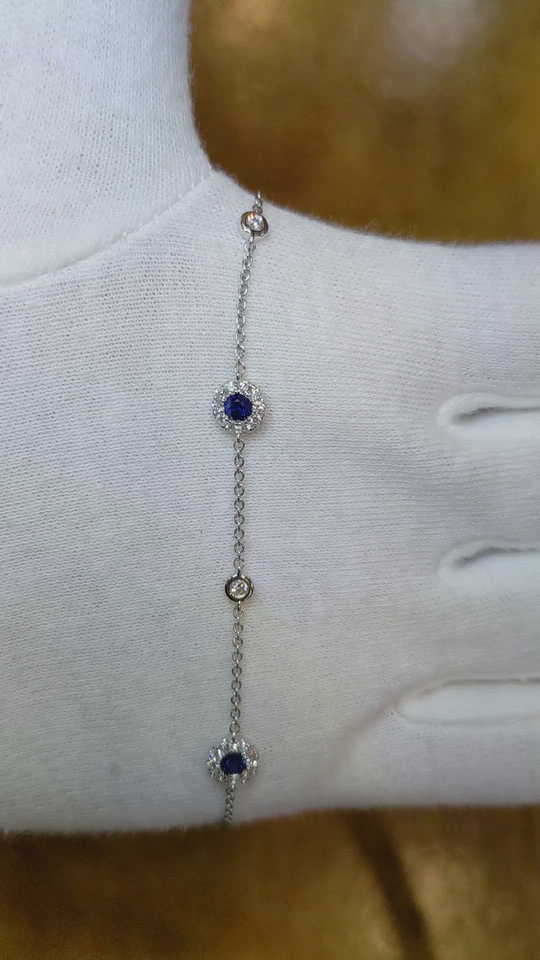 0.41 Ct.Tw. Blue Sapphire and Natural Diamond Pave Bracelet, 14K White Gold Size Video