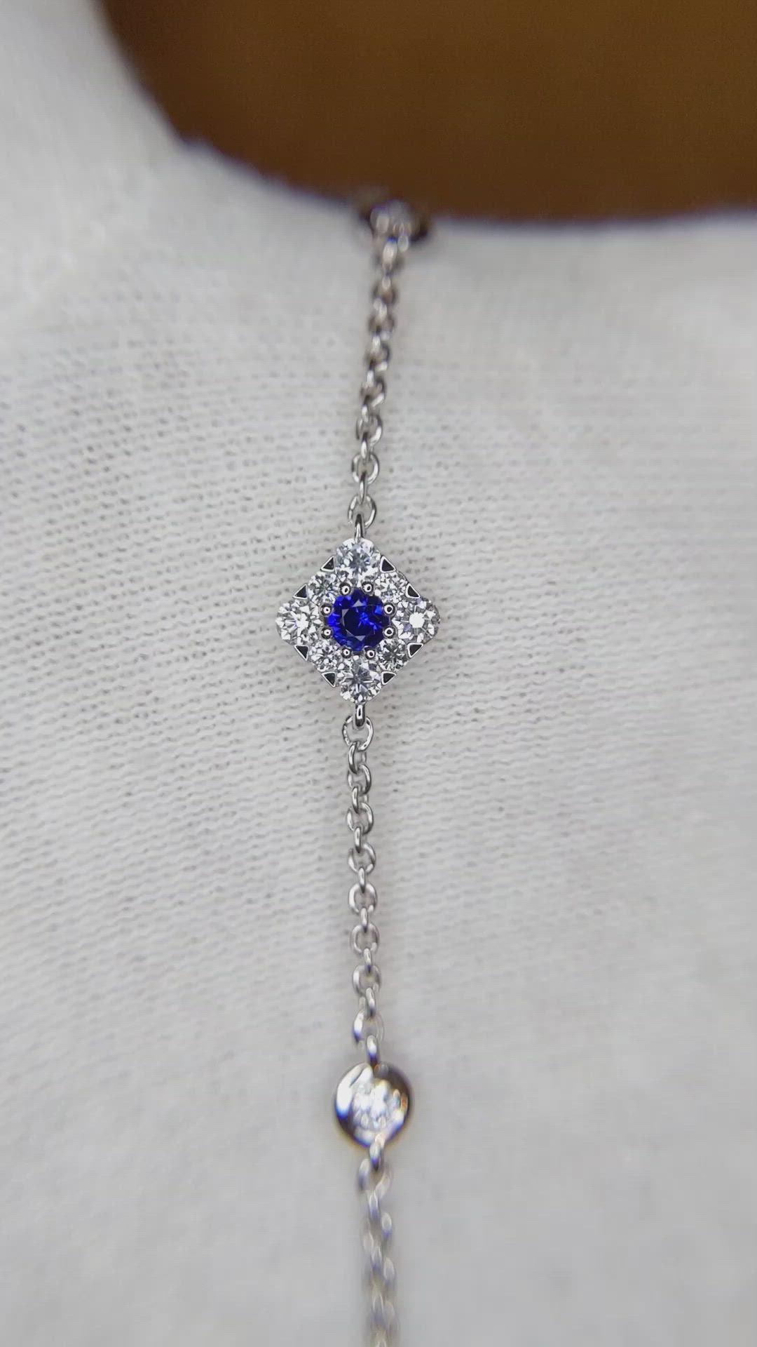 0.18 Ct.Tw. Blue Sapphire and Natural Diamond Halo Bracelet, 14K White Gold Size Video