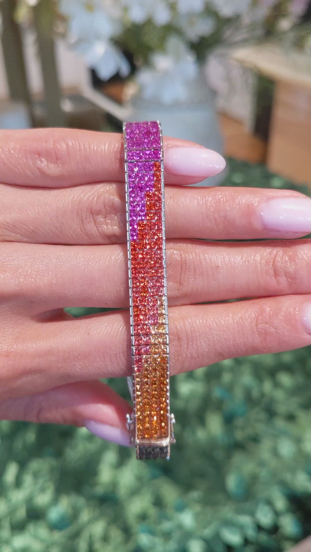 26.78&nbsp;Ct.Tw.Total Carat Weight Multi Color Sapphire Tennis/Line Bracelet, 18K White Gold Size Video